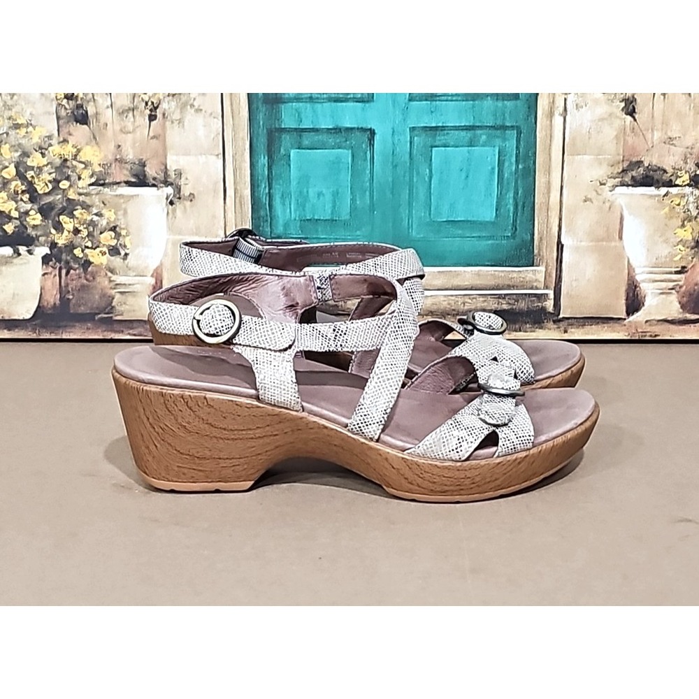 Dansko Sandals Womens 9.5 Julie Snakeskin Print Leather Strappy Wedge Heel 40